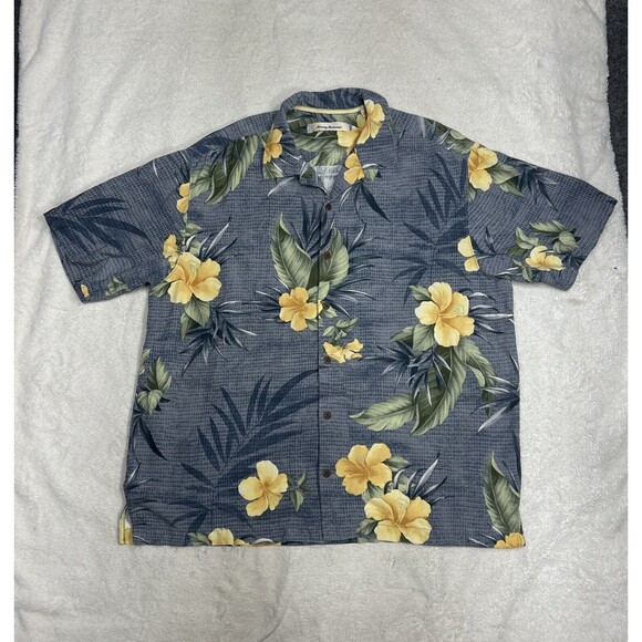 Tommy Bahama Hawaiin Shirt Men's Size XL Blue Silk Floral Print Camp Jacquard - Picture 1 of 7
